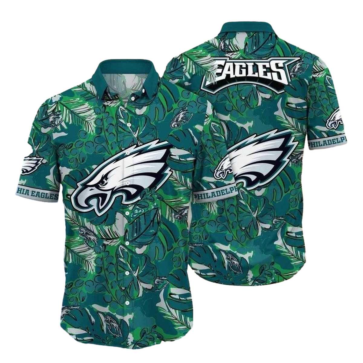 Emerald Foliage Philadelphia Eagles Emblem Hawaiian Shirt - Moonbestprint