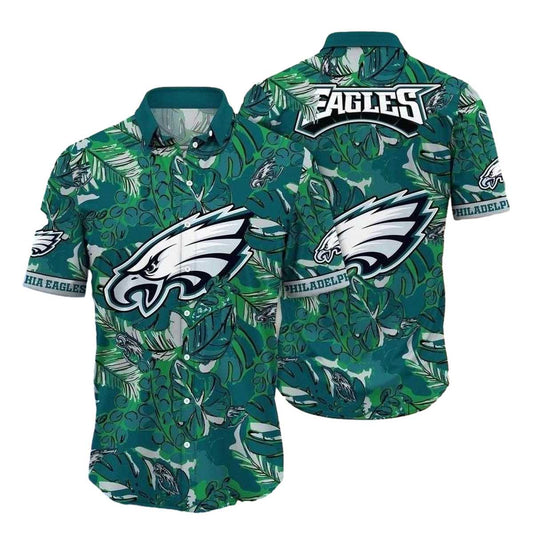 Emerald Foliage Philadelphia Eagles Emblem Hawaiian Shirt - Moonbestprint