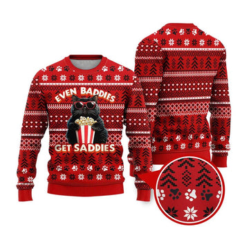 Even Baddies Get Saddies Funny Ugly Christmas Sweater - Moonbestprint
