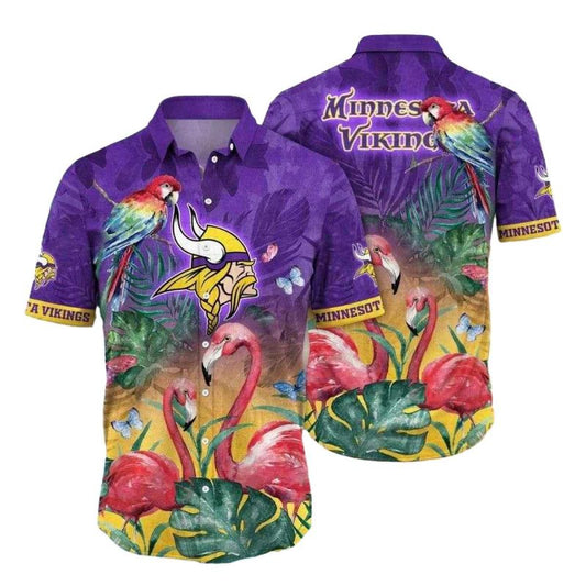 Exotic Birds And Flora Minnesota Vikings Tropical Hawaiian Shirt - Moonbestprint
