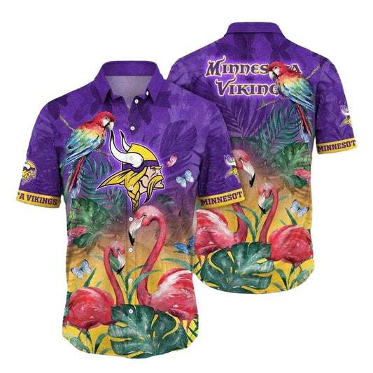 Exotic Birds And Flora Minnesota Vikings Tropical Hawaiian Shirt - Moonbestprint