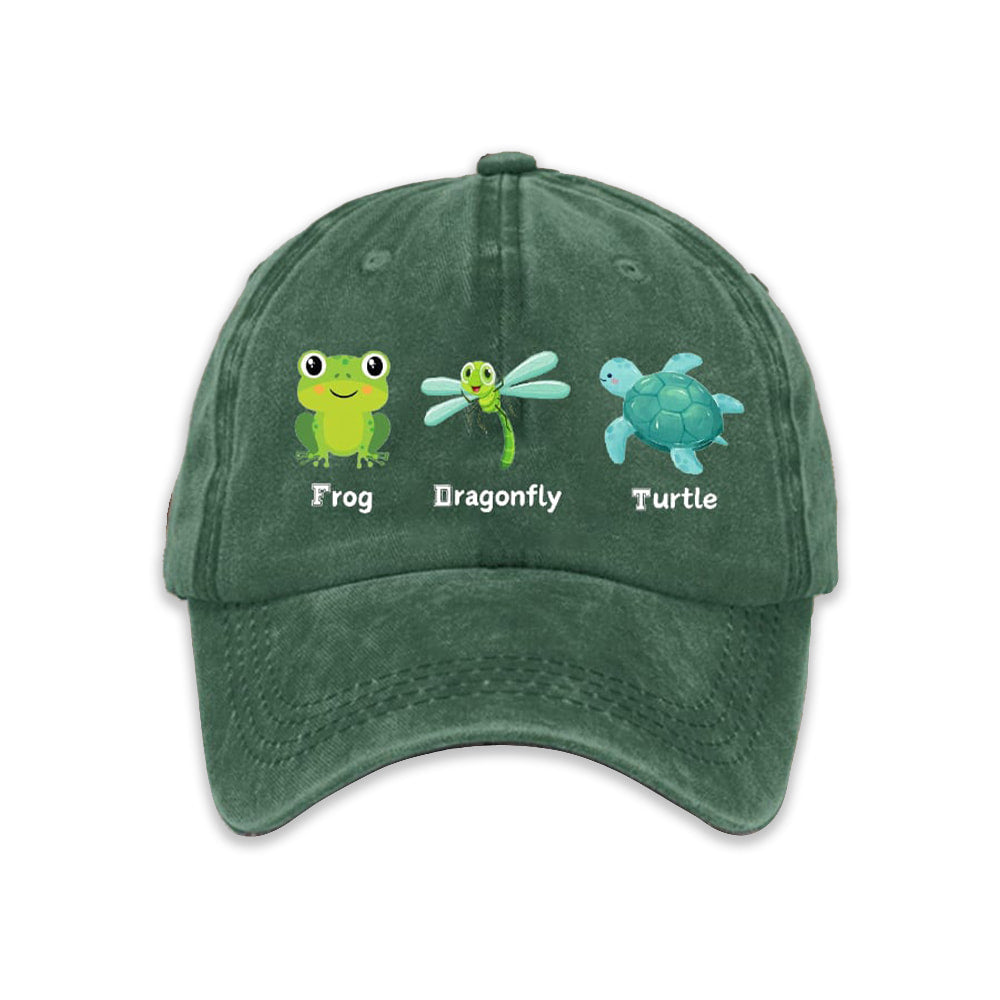 FDT Frog Dragonfly Turtle Baseball Cap Moonbestprint