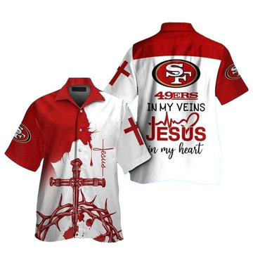 Faith And Football 49ers Niners 49ers In My Veins Hawaiian Shirt - Moonbestprint
