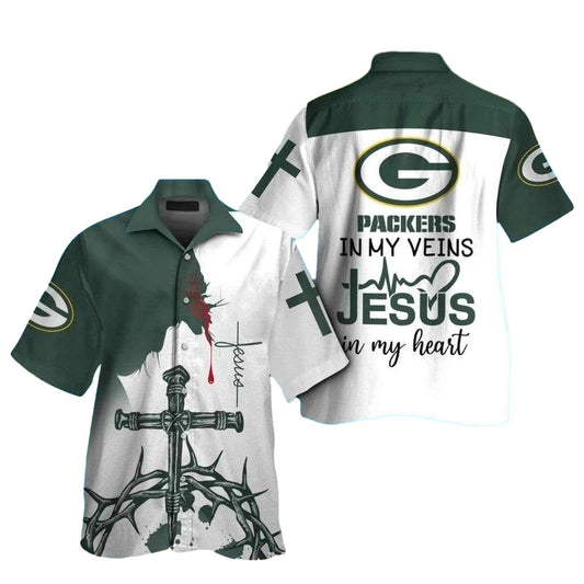 Faith And Football Green Bay Packers Cross Design Hawaiian Shirt - Moonbestprint