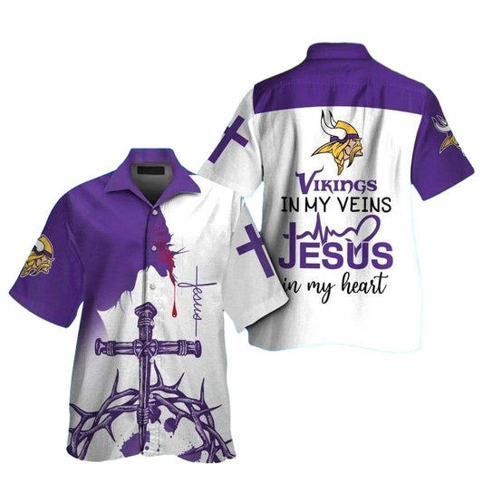 Faith And Football Minnesota Vikings Cross Motif Hawaiian Shirt - Moonbestprint