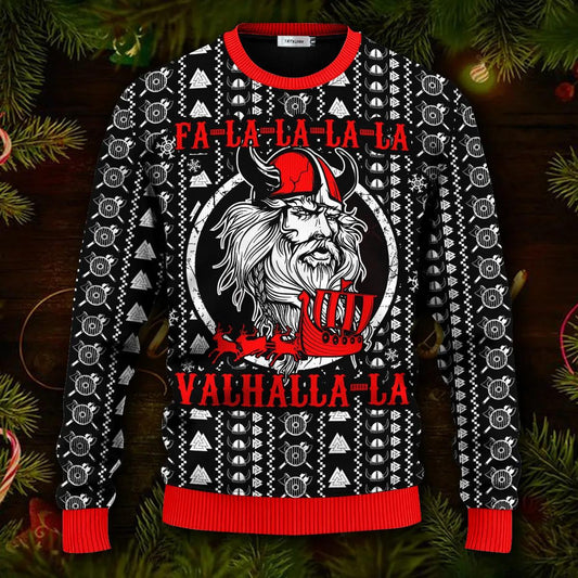 Falalalala Valhallala Red Pattern Viking Ugly Christmas Sweater Moonbestprint