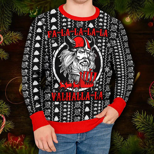 Falalalala Valhallala Red Pattern Viking Ugly Christmas Sweater Moonbestprint