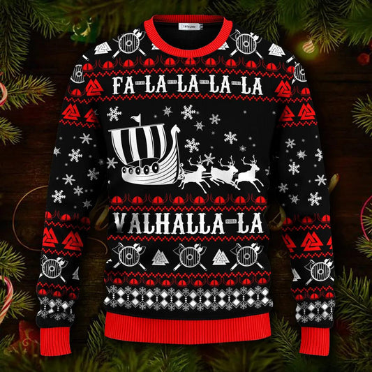 Falalalala Valhallala Viking Ships Viking Ugly Christmas Sweater Moonbestprint