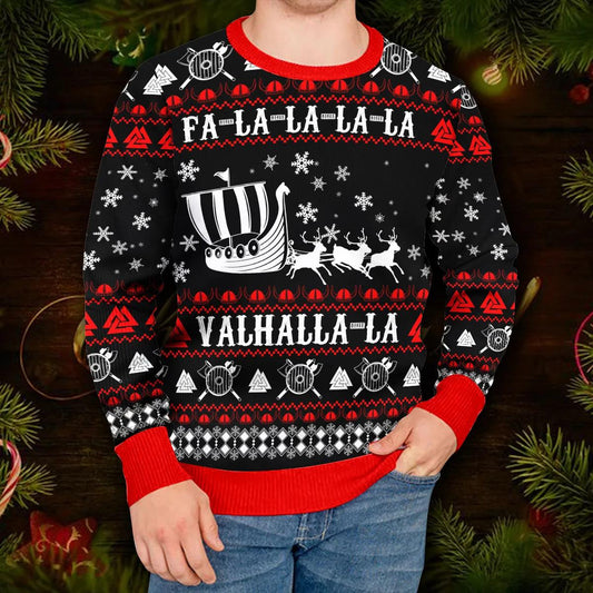 Falalalala Valhallala Viking Ships Viking Ugly Christmas Sweater Moonbestprint