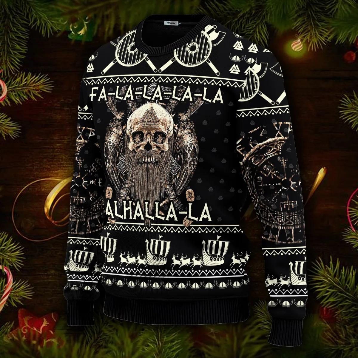 Falalalala Valhallala Viking Ugly Christmas Sweater Moonbestprint