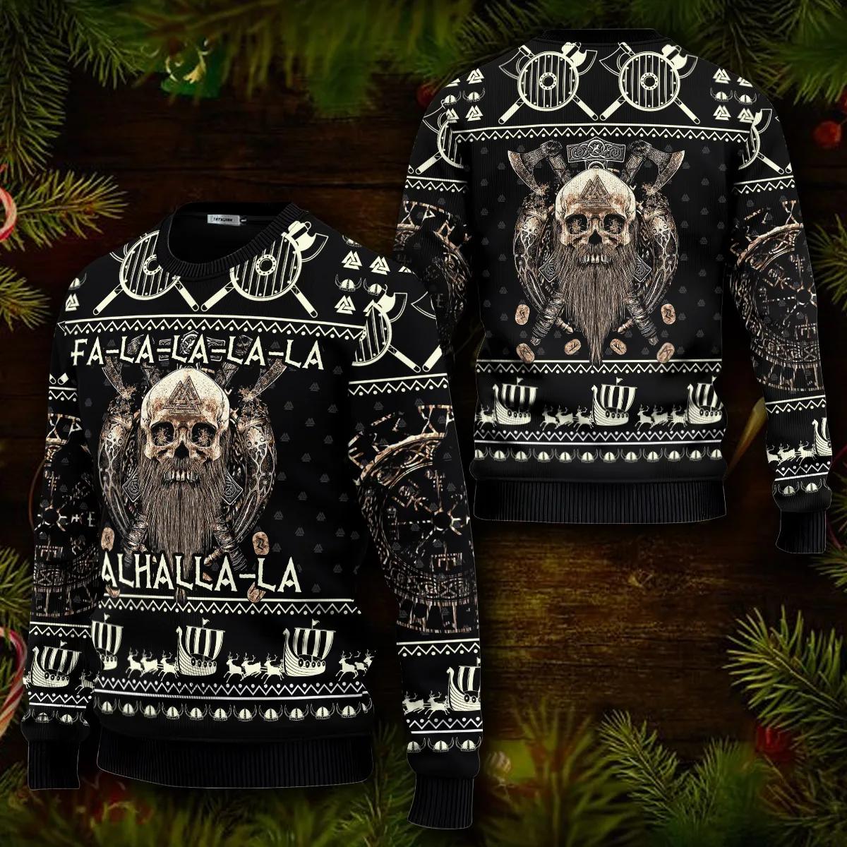 Falalalala Valhallala Viking Ugly Christmas Sweater Moonbestprint