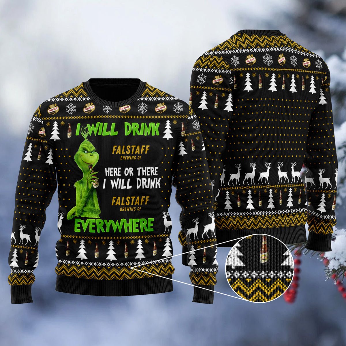 Falstaff Grinch Will Drink Everywhere Ugly Sweater – Moonbestprint