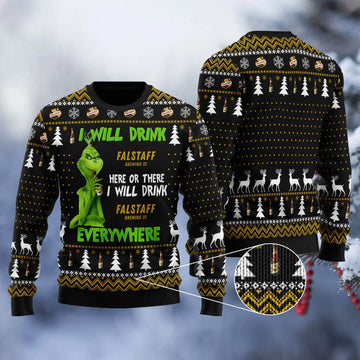 Falstaff Grinch Will Drink Everywhere Ugly Sweater – Moonbestprint