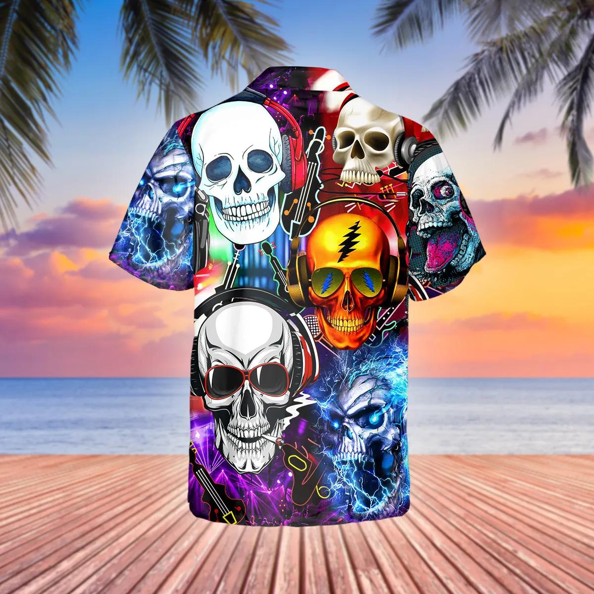 Fancy Skull Rock Music Hawaiian Shirt, Hawaiian Button Up Shirt, Tropical Shirts For Men Moonbestprint