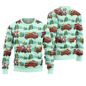 Farm Animals Christmas Truck Ugly Christmas Sweater - Moonbestprint