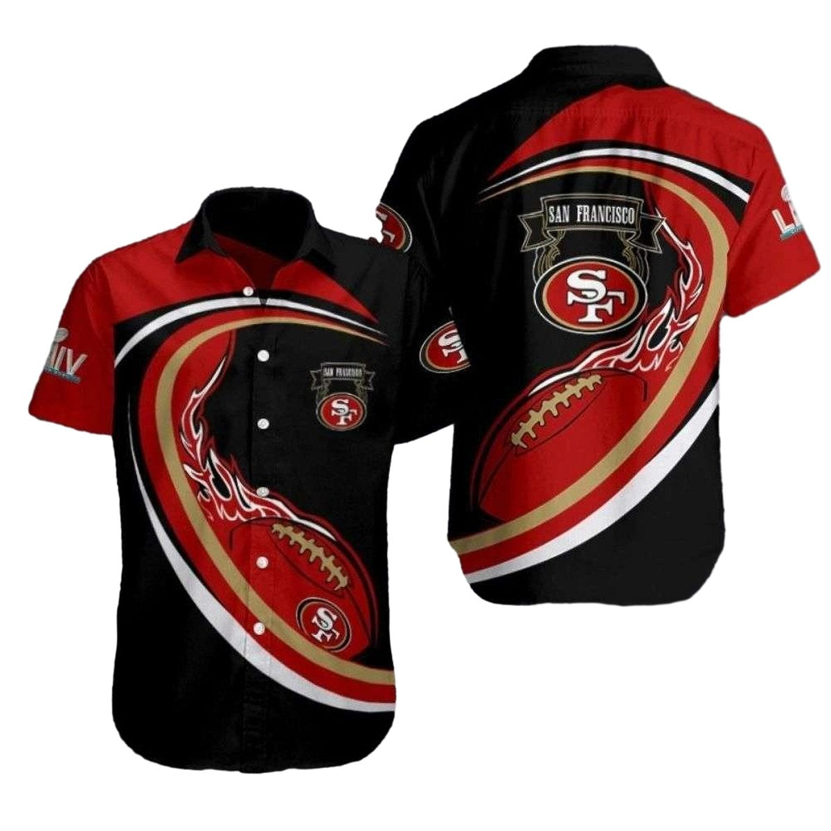 Fiery Flight San Francisco 49ers Black And Red Hawaiian Shirt - Moonbestprint