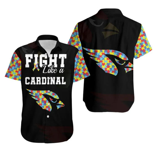 Fight Like A Arizona Cardinals Autism Support Hawaiian Shirt Print Short Sleeve Hawaiian Aloha Shirt, NFL Hawaiian Shirt Moonbestprint