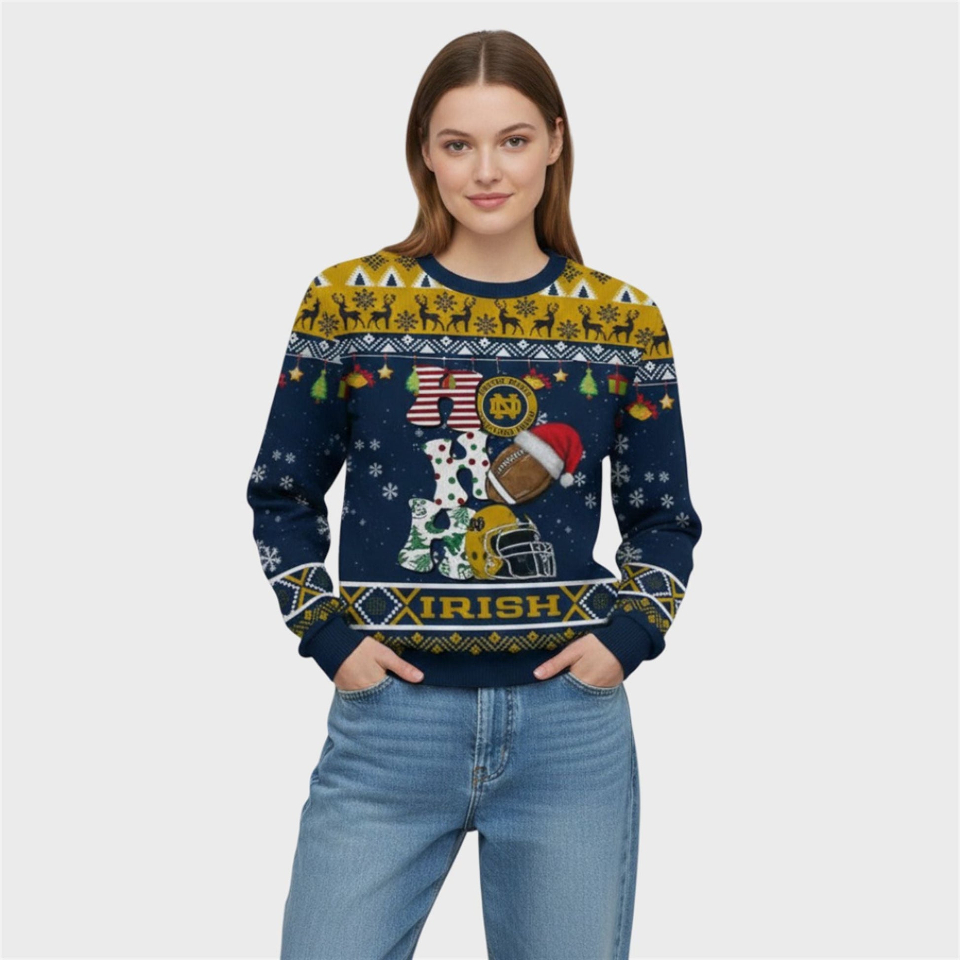 Fighting Irish Football HO HO HO Ugly Christmas Sweater - Moonbestprint
