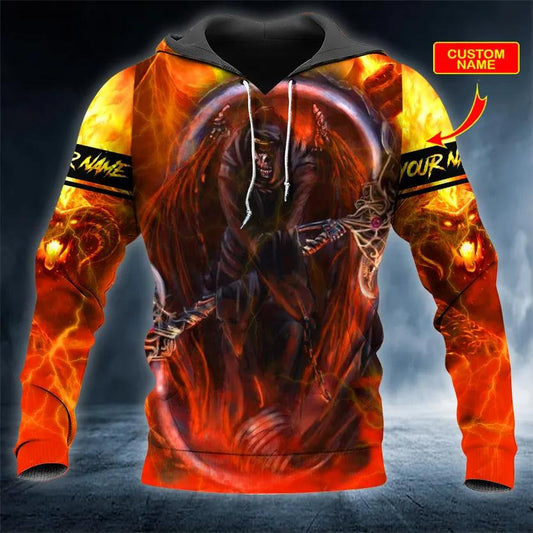 Fire Ghost Skull Custom 3D Hoodie Moonbestprint