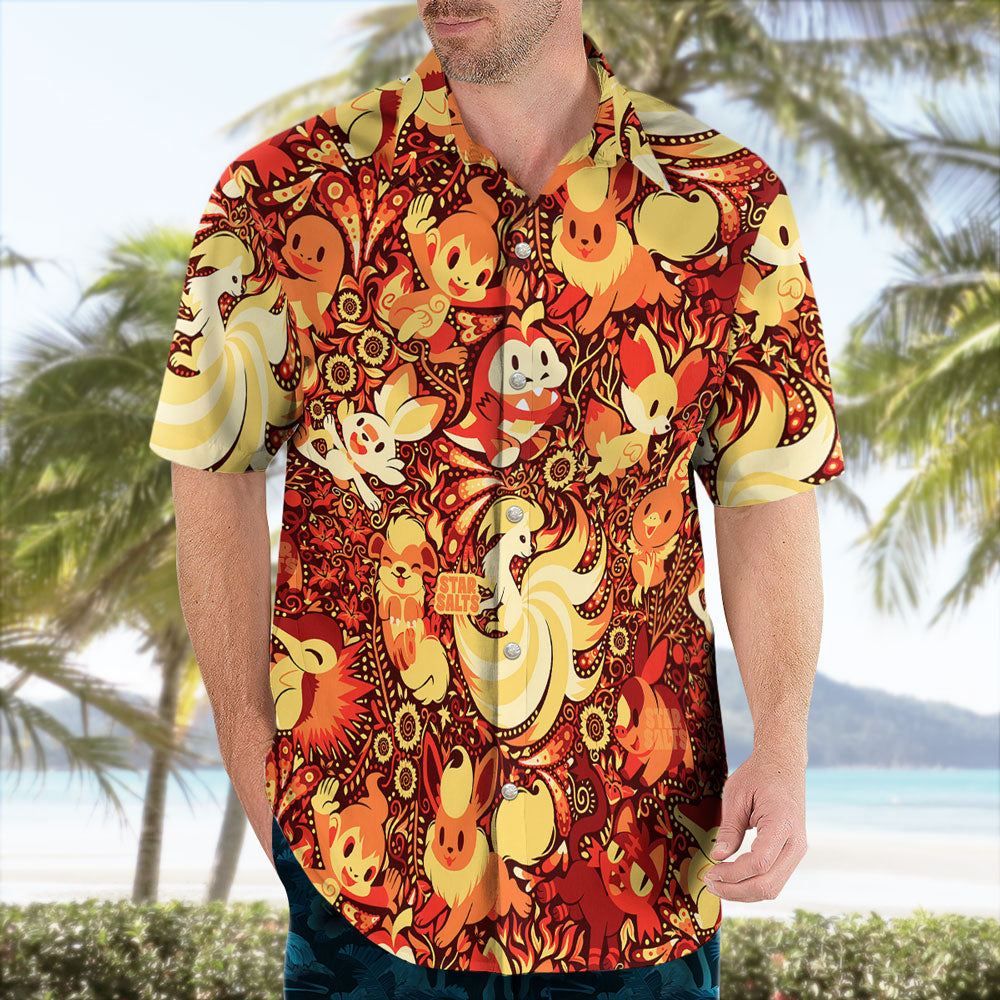 Fire-Type Pokemon Hawaiian Shirt Tropical Flame Style – Moonbestprint