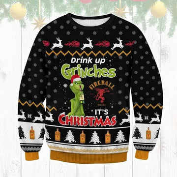 Fireball Drink Up Grinches Ugly Sweater, Grinch Holiday Sweater Moonbestprint