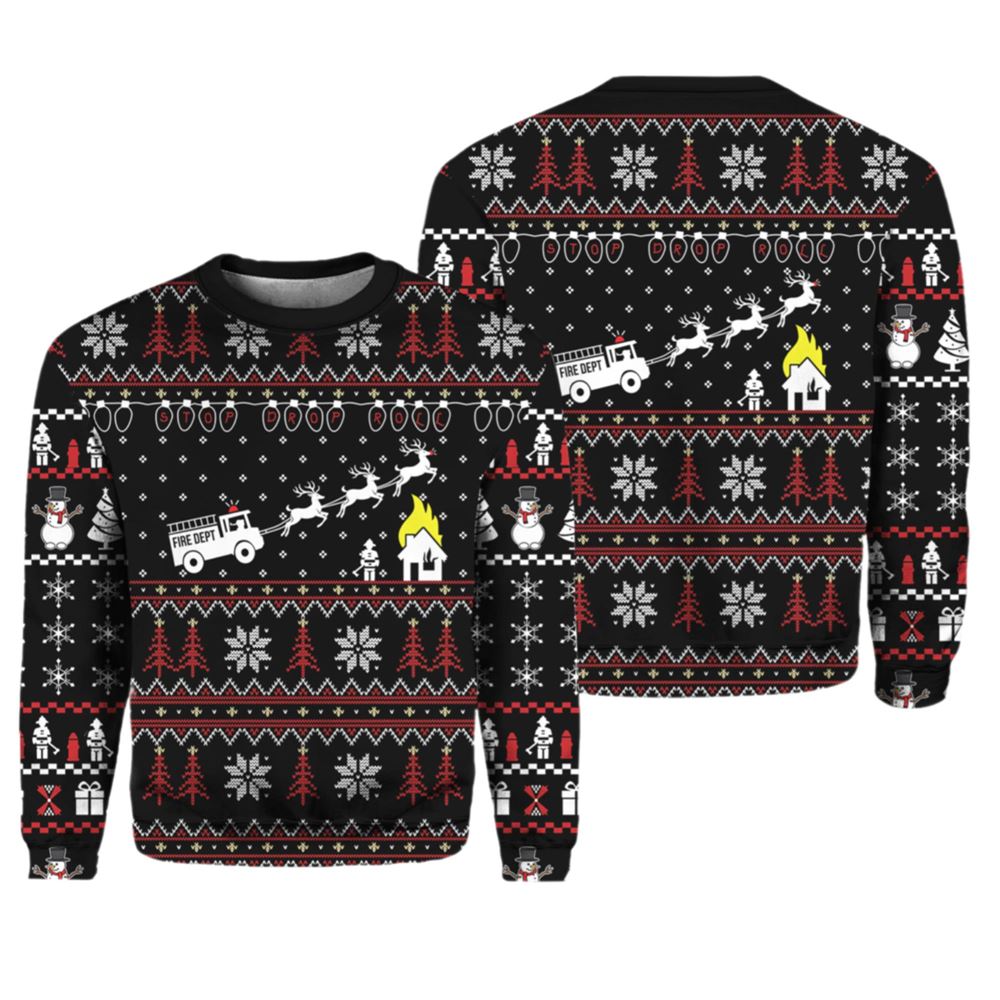 Firefighter FIRE DEPT Ugly Christmas Sweater - Moonbestprint