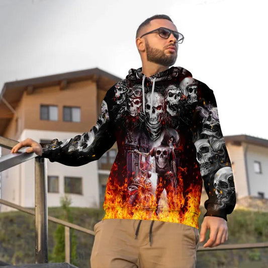 Five Ghost Riders Skull 3D Hoodie Moonbestprint