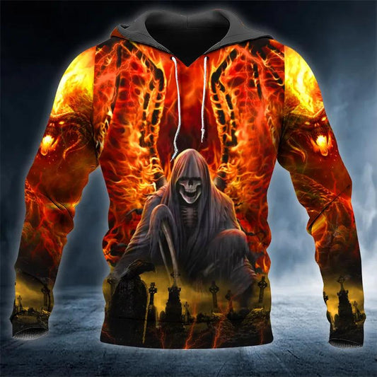 Flaming Death Skull 3D Hoodie Moonbestprint