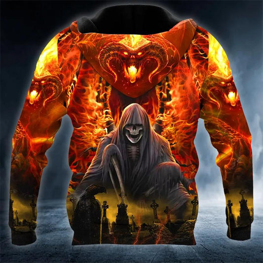 Flaming Death Skull 3D Hoodie Moonbestprint