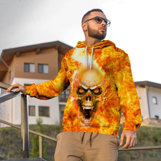 Flaming Pile Skull 3D Hoodie Moonbestprint