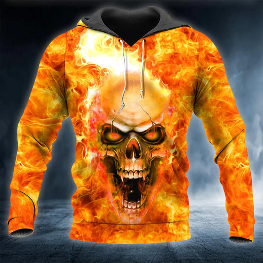 Flaming Pile Skull 3D Hoodie Moonbestprint