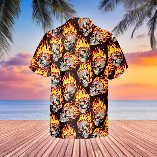 Flaming Skull Pile Hawaiian Shirt, Hawaiian Button Up Shirt, Tropical Shirts For Men Moonbestprint