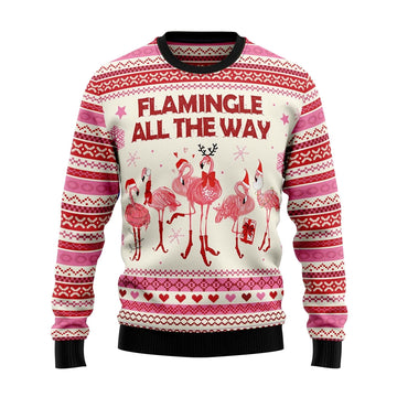 Flamingo Flamingle All The Ways Print Crew Neck Ugly Christmas Sweatshirt - Moonbestprint