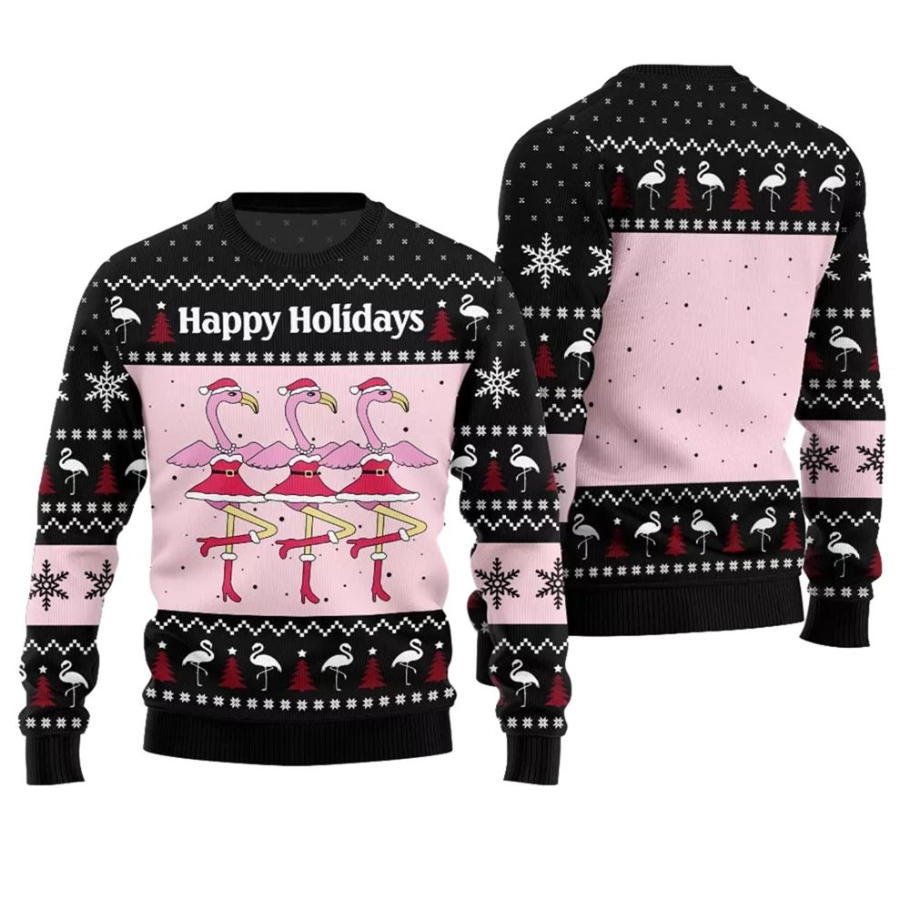 Flamingo Happy Holidays Ugly Christmas Sweater - Moonbestprint
