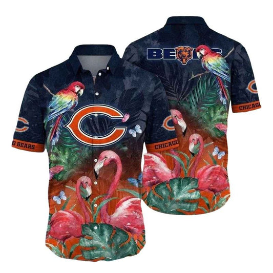 Flamingo Parrot Paradise Chicago Bears Hawaiian Shirt - Moonbestprint