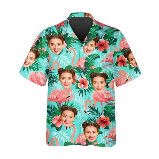 Flamingo Pattern Personalized Hawaiian Shirt, Custom Hawaiian Shirts With Face Moonbestprint
