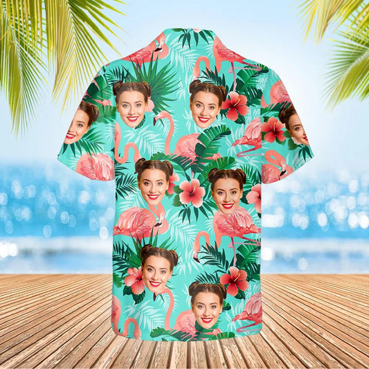 Flamingo Pattern Personalized Hawaiian Shirt, Custom Hawaiian Shirts With Face Moonbestprint