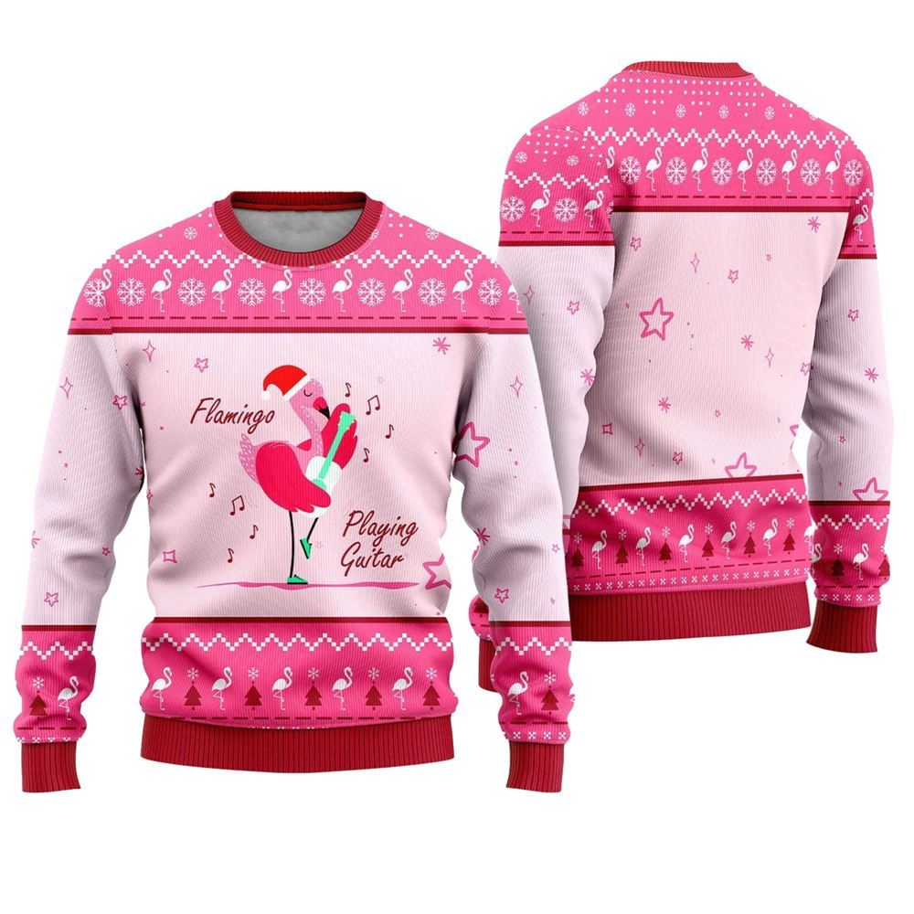 Flamingo Playing Guitar Ugly Christmas Sweater - Moonbestprint