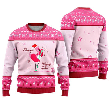Flamingo Playing Guitar Ugly Christmas Sweater - Moonbestprint
