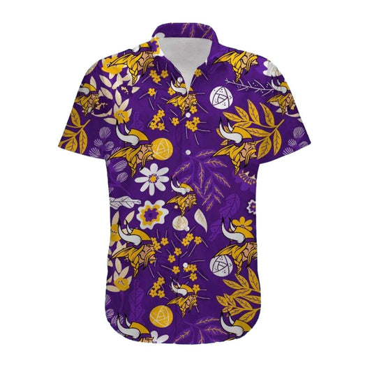 Floral And Symbolic Minnesota Vikings Hawaiian Shirt - Moonbestprint