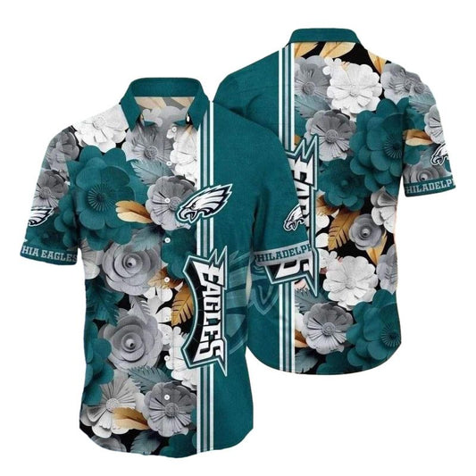 Philadelphia Eagles Floral Crest Of The Eagles Hawaiian Shirt - Moonbestprint