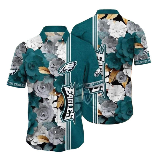 Philadelphia Eagles Floral Crest Of The Eagles Hawaiian Shirt - Moonbestprint