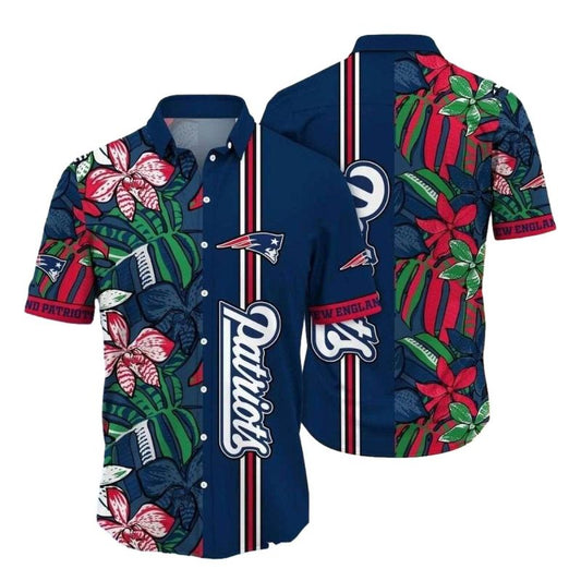Floral Fanfare Stripe New England Patriots Hawaiian Shirt - Moonbestprint