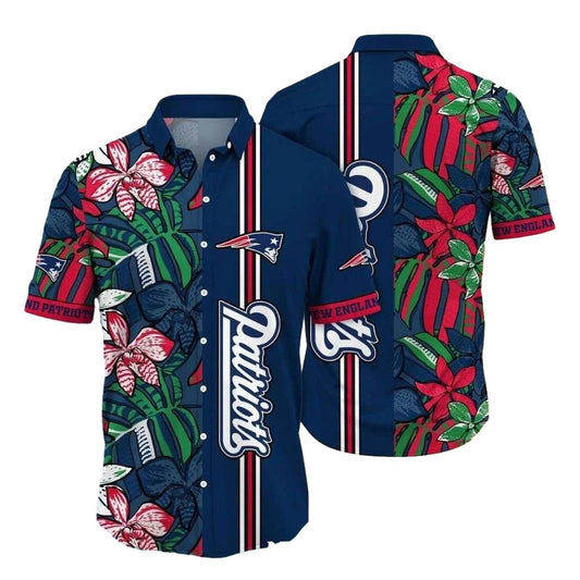 Floral Fanfare Stripe New England Patriots Hawaiian Shirt - Moonbestprint