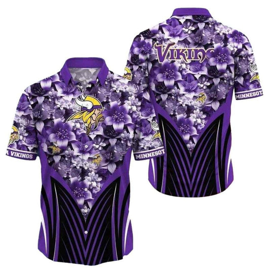 Floral Linebacker Purple Vikings Hawaiian Shirt - Moonbestprint
