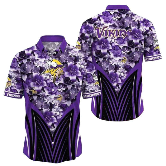 Floral Linebacker Purple Vikings Hawaiian Shirt - Moonbestprint