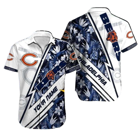 Floral Midnight Navy Chicago Bears Hawaiian Shirt Mens - Moonbestprint