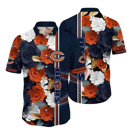 Floral Navy Chicago Bears Tropical Hawaiian Shirt - Moonbestprint
