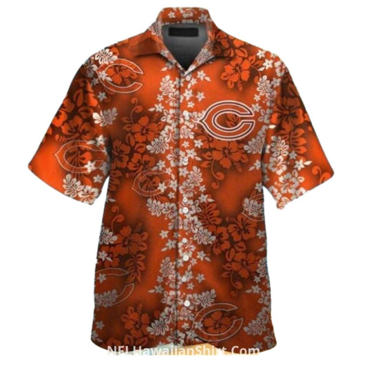 Floral Orange Chicago Bears Hawaiian Shirt With Team Logo - Moonbestprint