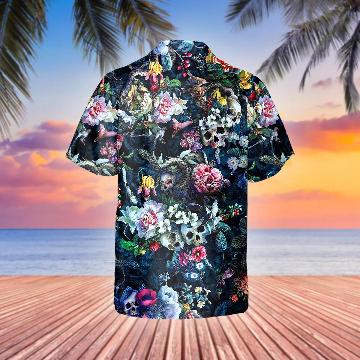 Floral Skull And Snakes Hawaiian Shirt, Hawaiian Button Up Shirt, Aloha Shirts Moonbestprint